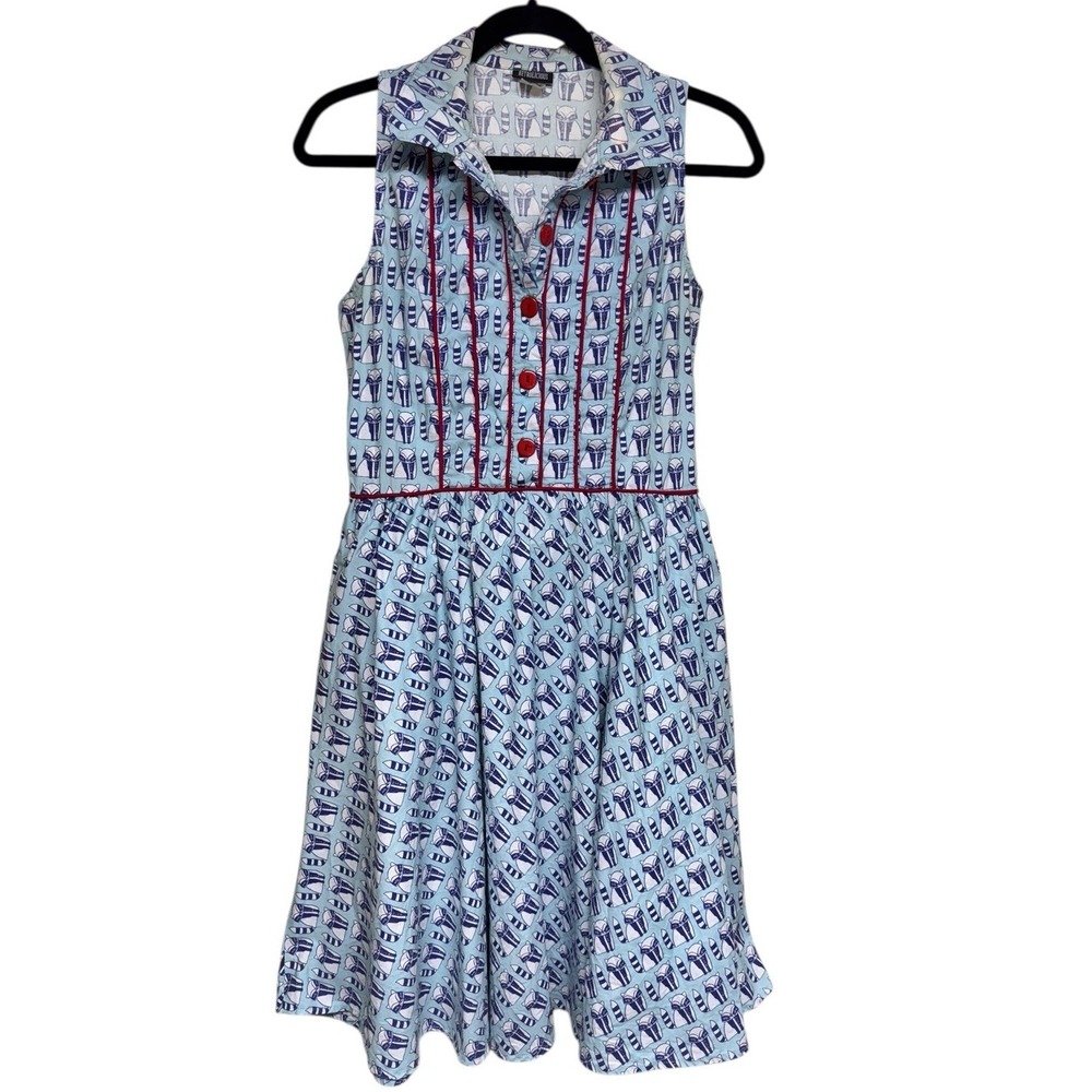 Retrolicious ‎ A-Line Dress Raccoons With Red Piping Women's Size Medium